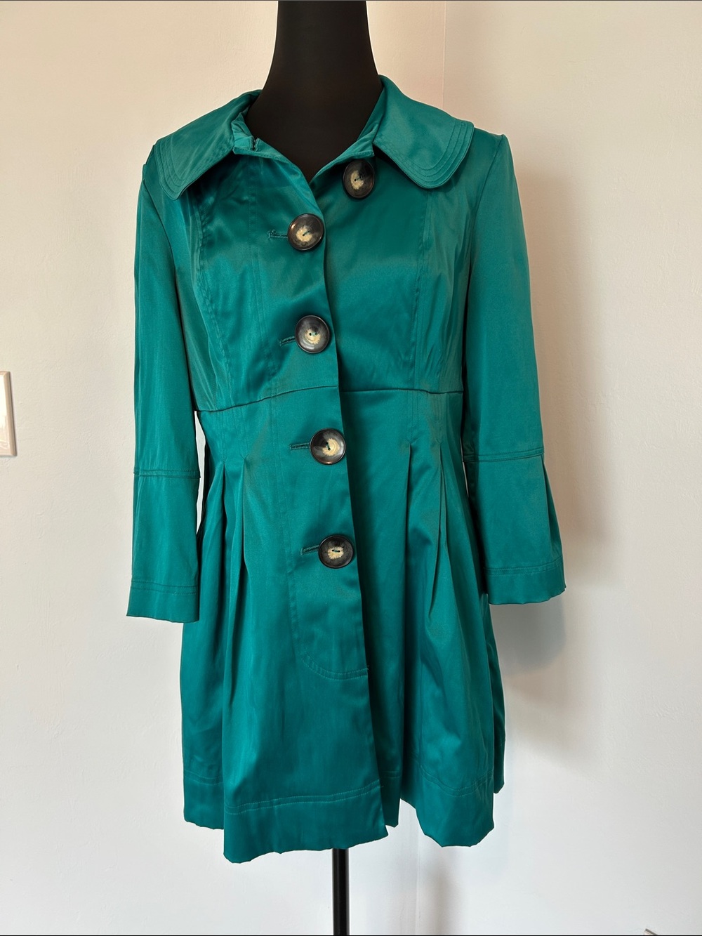 Byer California Shiny Teal Green Fitted Trench Coat